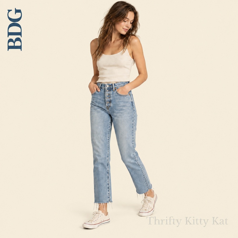 BDG Urban Outfitters High Rise Slim Straight Leg Raw Hem Light Wash Jeans 26x26